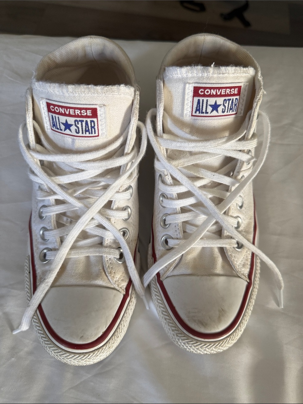 Converse Kids White Canvas High-Top Sneakers with Red Trim